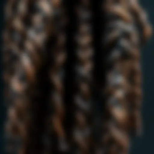 Intricate Dreadlock Textures and Colors Close-up of intricately styled single ended dreadlock extensions showcasing texture and color variations.