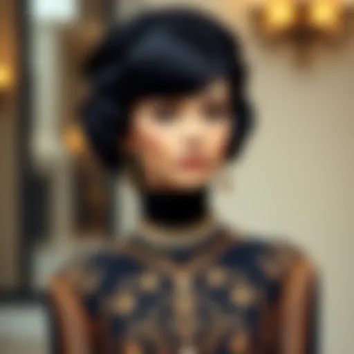 Elegant black beehive wig styled for a formal event