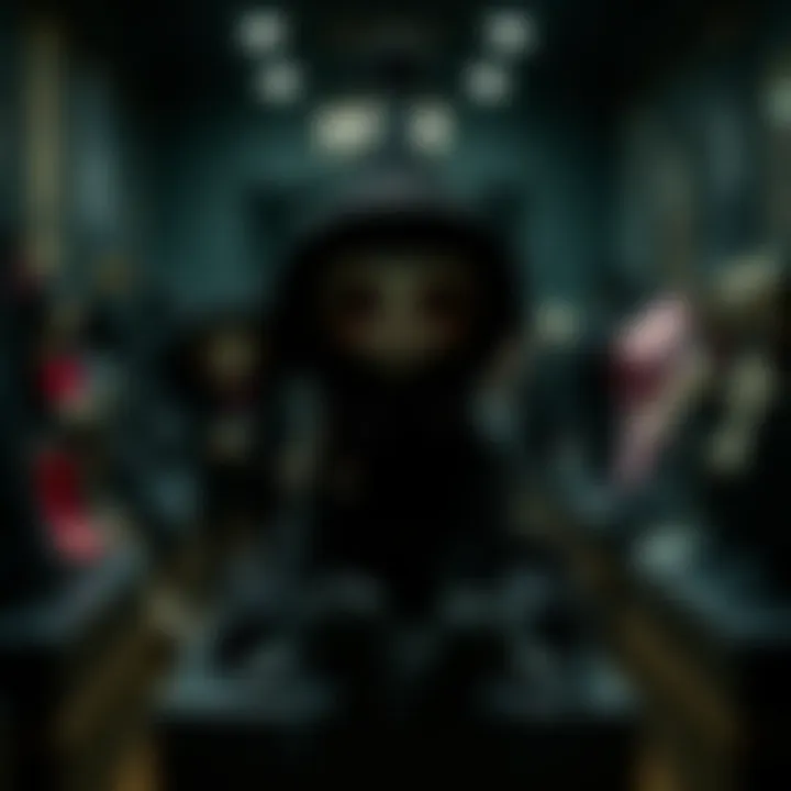 Gothic stuffies showcased as art pieces in a gallery