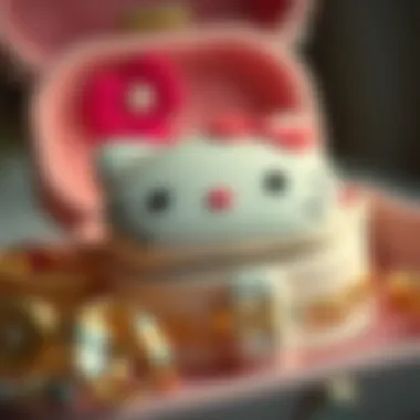Detailed Craftsmanship of Hello Kitty Jewellery Box A close-up view of the delicate features and craftsmanship of a Hello Kitty jewellery box