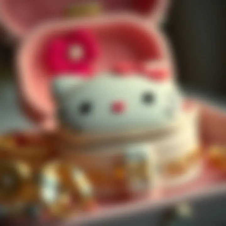 Detailed Craftsmanship of Hello Kitty Jewellery Box A close-up view of the delicate features and craftsmanship of a Hello Kitty jewellery box