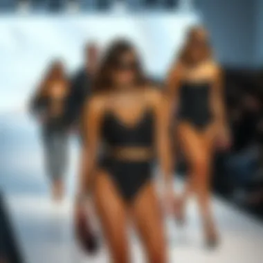 Fashionable Runway Ensemble Stylish ensemble paired with trendy accessories on a fashion runway