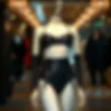 A striking black glitter two piece set displayed on a mannequin