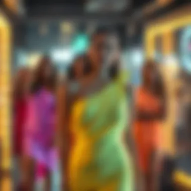 Different body types showcasing neon one shoulder dress