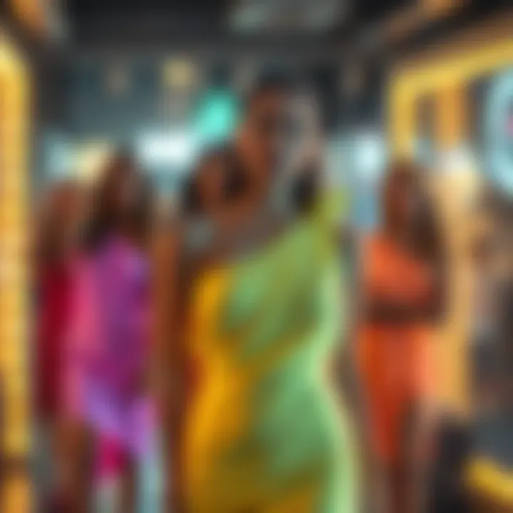 Different body types showcasing neon one shoulder dress