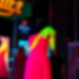 Vibrant neon one shoulder dress on display