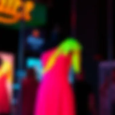 Vibrant neon one shoulder dress on display