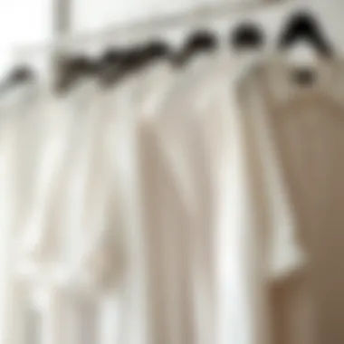 Different cuts of white shirts displayed on hangers