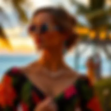 Accessorizing Tropical Elegance Accessorizing a tropical print gown with complementary jewelry