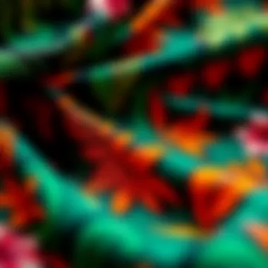 Intricate Tropical Fabric Patterns Close-up of fabric showcasing intricate tropical patterns