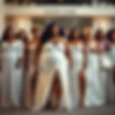 Group of diverse individuals wearing white plus size gowns