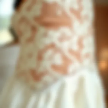Close-up of intricate lace detailing on a plus size gown