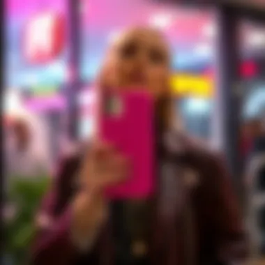 Fashion Statement with Bright Pink Case Bright pink iPhone case showcased in a trendy outfit setting