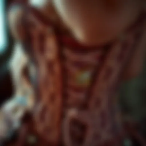 Intricately Designed Corset with Historical Patterns Detailed view of an intricately designed corset showcasing historical patterns