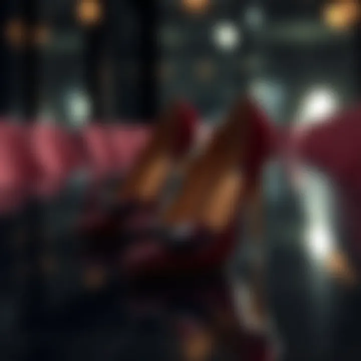 Elegant wide width pointed toe heels on a polished surface