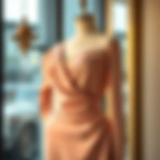 The Art of Draping: An Elegant Display Elegant draped asymmetrical dress displayed on a mannequin