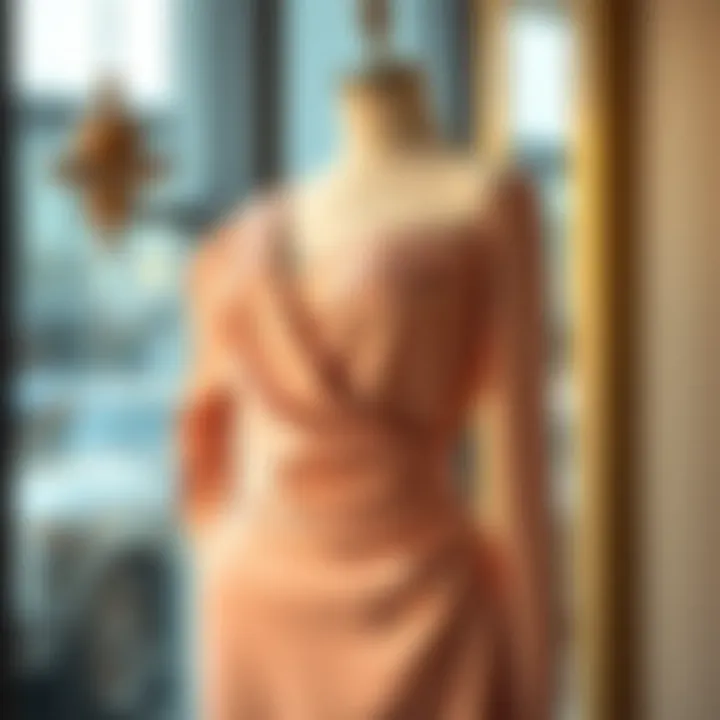 The Art of Draping: An Elegant Display Elegant draped asymmetrical dress displayed on a mannequin