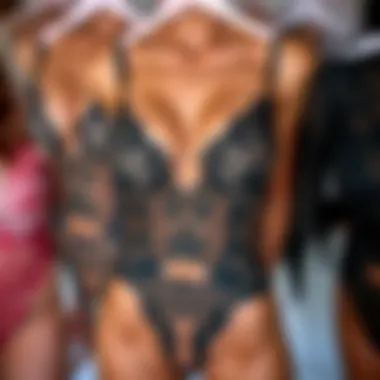 A variety of lace underwire bodysuits in different styles and colors