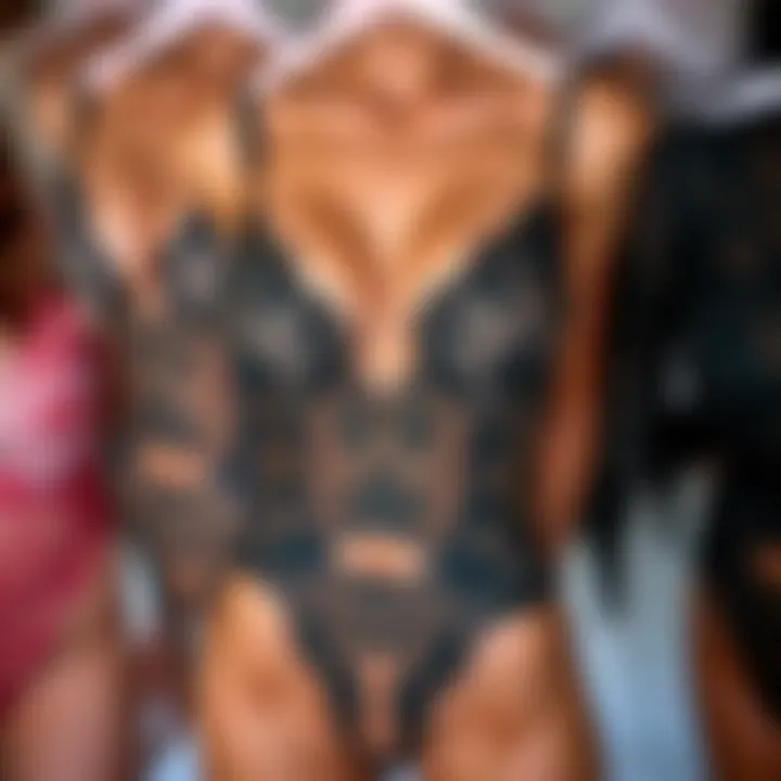 A variety of lace underwire bodysuits in different styles and colors