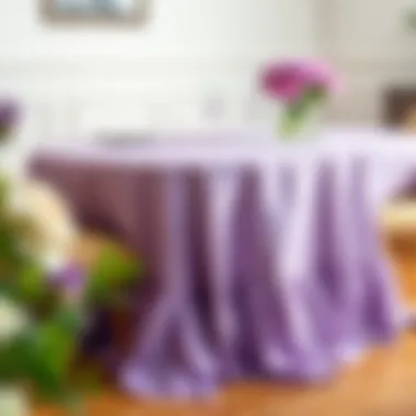 Lavender rosette tablecloth elegantly draped over a dining table