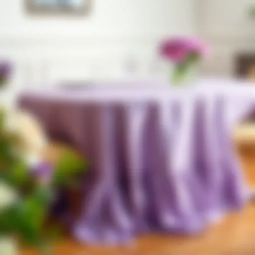 Lavender rosette tablecloth elegantly draped over a dining table