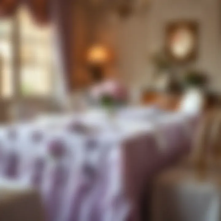 Lavender rosette tablecloth set in a formal dining arrangement