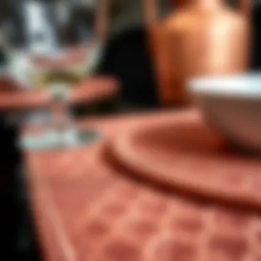 Textural Beauty of Rose Gold Placemats Close-up of rose gold placemat highlighting texture
