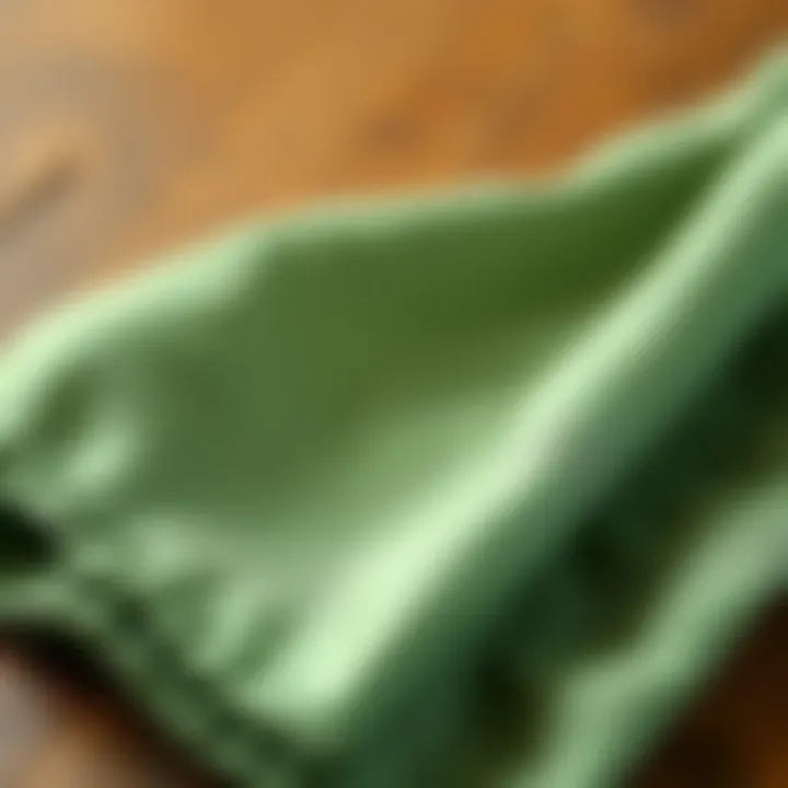 Artfully Folded Sage Green Dinner Napkin Close-up of sage green dinner napkin folded artfully