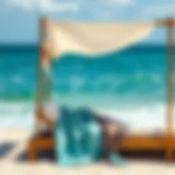 A luxurious silk beach kimono draped elegantly over a sunbed by the ocean