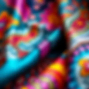 Intricate Silk Patterns Close-up of vibrant silk fabric showcasing intricate patterns and textures