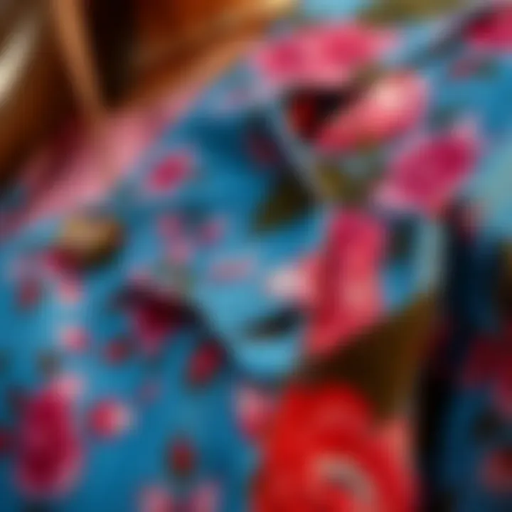 Close-up of floral fabric and intricate details