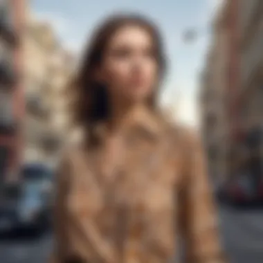 Giraffe Blouse in Urban Fashion Fashionable woman confidently wearing the giraffe blouse in an urban setting