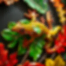 Intricately designed metal gecko wall art showcasing vibrant colors