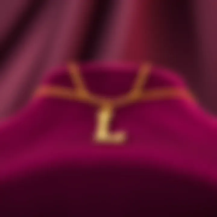 A Touch of Elegance: The Golden Letter Choker Elegant display of a gold letter choker necklace on a velvet background