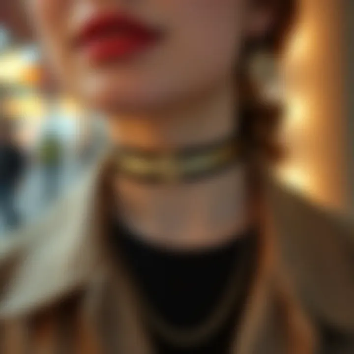 Casual Chic: Styling the Letter Choker Close-up view of a letter choker necklace styled with casual fashion