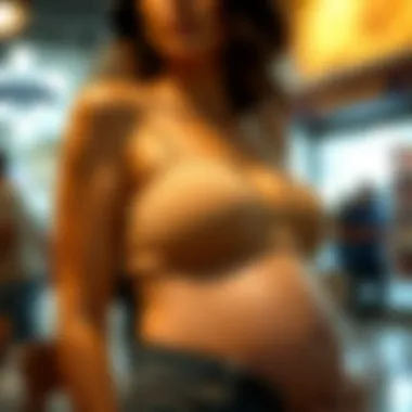 Fashionable Wear of Maternity Backless Bra in Casual Setting Expectant mother wearing a fashionable maternity backless bra in a casual setting