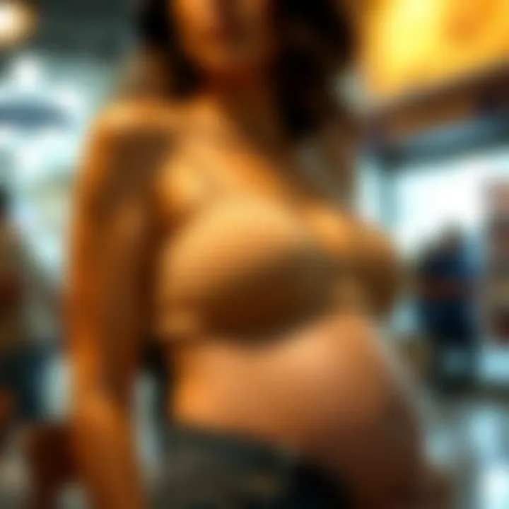 Fashionable Wear of Maternity Backless Bra in Casual Setting Expectant mother wearing a fashionable maternity backless bra in a casual setting