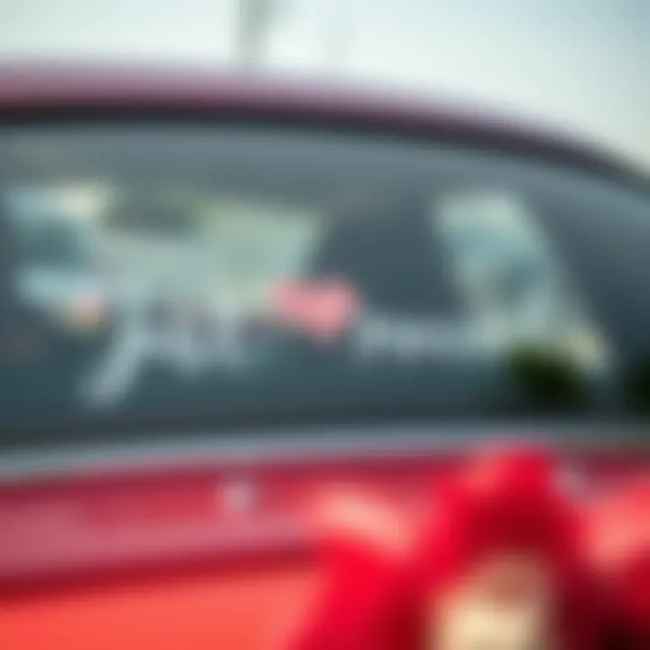 Stylish 'Just Married' decal creatively placed on a wedding car