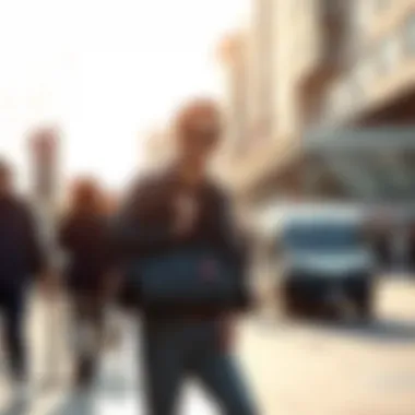 Urban Fashion with Security A fashionable individual carrying an anti-theft tote bag in an urban setting.