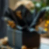 Artful Presentation with Black Tissue Paper Elegant black tissue wrapping paper adorned with delicate gold accents displayed artfully in a stylish gift box.