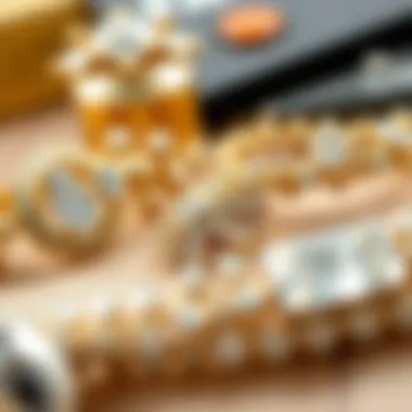 Fashionable accessories adorned with clear rhinestones