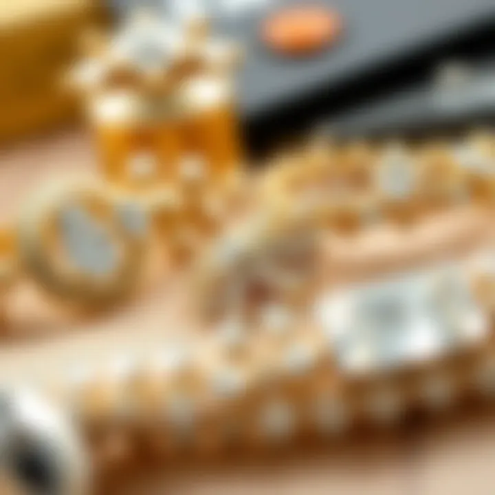 Fashionable accessories adorned with clear rhinestones