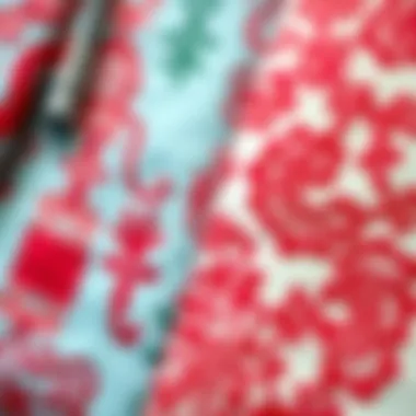 Creative Designs with Red Ink Colorful fabrics adorned with intricate designs created using red fabric markers