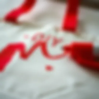 DIY Tote Bag with Red Markers A close-up of a DIY project demonstrating the use of red fabric markers on a tote bag
