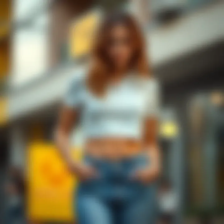 Chic Casual Look Stylish half zip crop top paired with high-waisted jeans