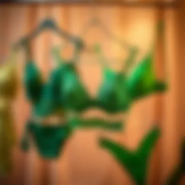 Fashionable Green Intimates Styling Fashionable styling of green bras and panties on hangers
