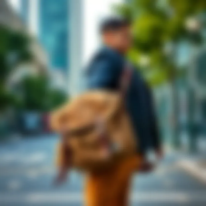 Urban Style Meets Functionality A stylish waterproof messenger bag in an urban setting