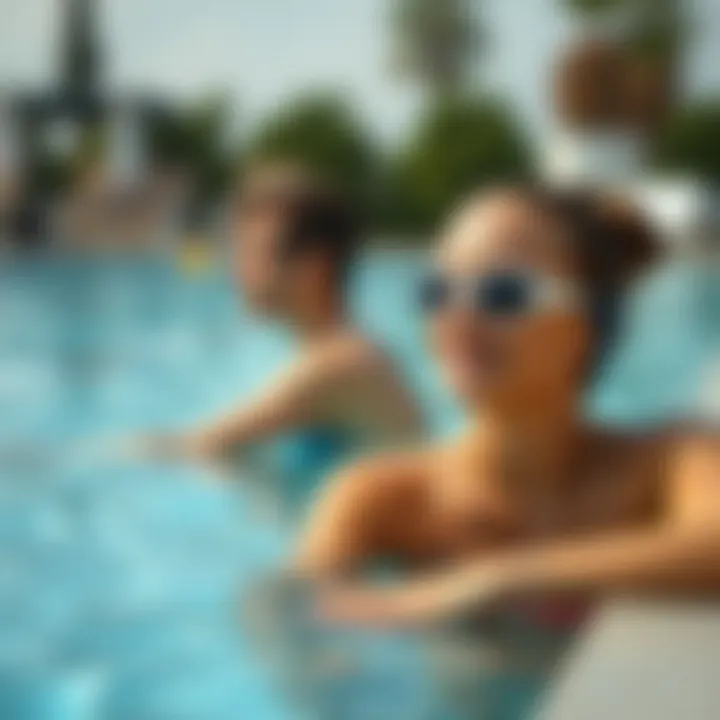 Close-up of waterproof nipple covers on a poolside