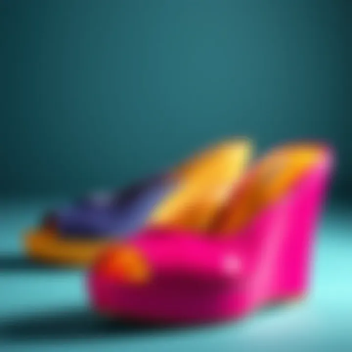 Vibrant Open-Toe Wedge Mules Elegant open-toe wedge mules showcasing a vibrant color palette