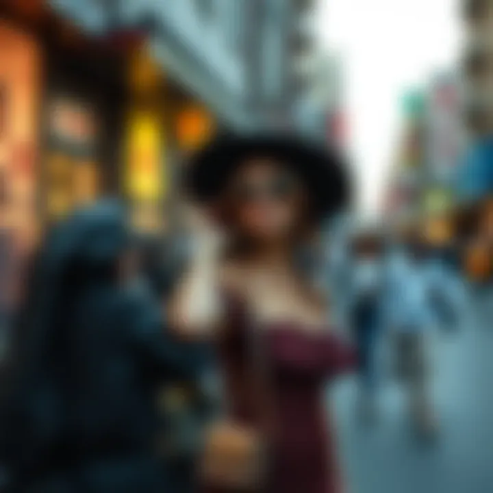 A vibrant street scene depicting diverse expressions of chic